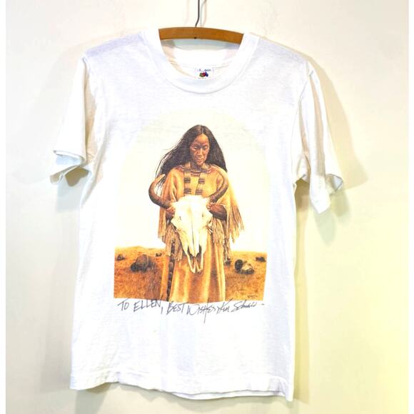 VINTAGE  100% Cotton Single Stitch  SCHMIDT 92 Native American  Shirt  Small - Picture 1 of 9